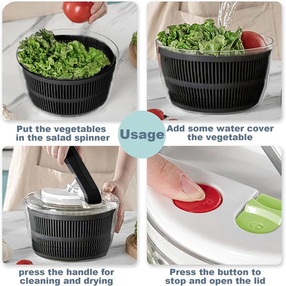 LMETJMA 3L Salad Spinner Large Salad Sowl With Lid One-handed Easy Press Salad Spinner Washer Dryer Drainer Mixer JT249