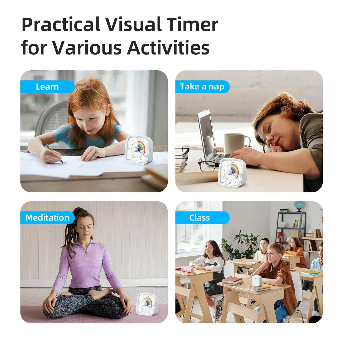 Yunbaoit Visual Timer with Night Light, 60-Minute Countdown Timer for Kids and Adults, Silent Classroom Timer for Home, School
