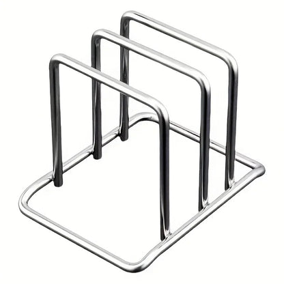 1pc Space-Saving Stainless Steel Pot Lid and Cutting Board Organizer Combo - Heavy-Duty Countertop Rack, kitchen organizer