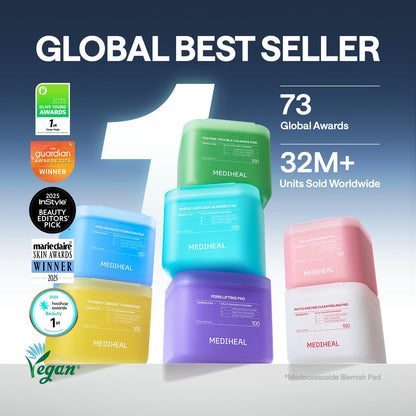 MEDIHEAL Toner Pads 100 Count - Madecassoside Blemish Care Toner Pad with Centella Asiatica - Improves Uneven Skin Tone & Deep Hydration - PrimeBioHealth - canada supplements