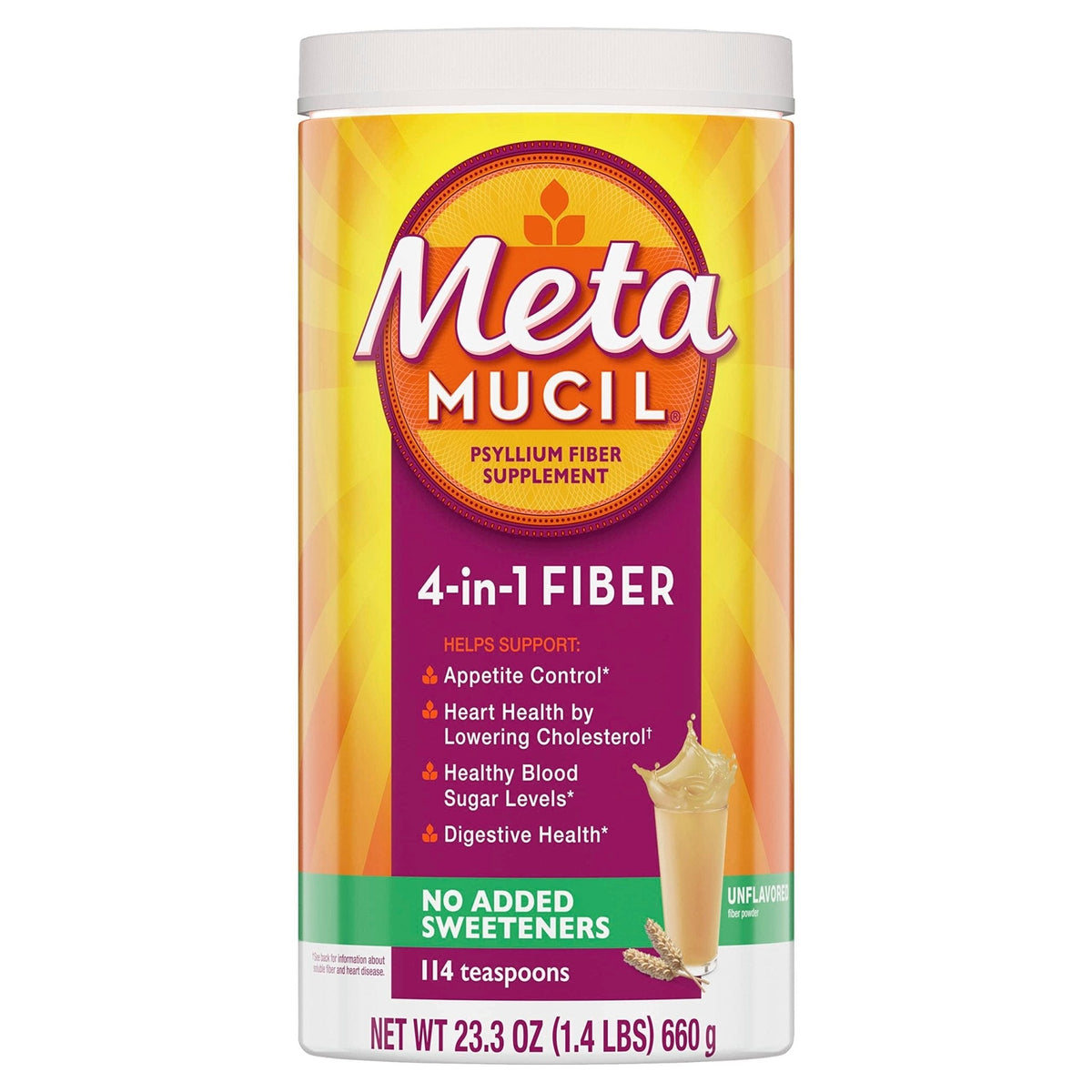 Metamucil, Psyllium Husk Powder, Unflavored with No Added Sweeteners, 114 Servings, 4-in-1 Fiber Supplement, Daily Psyllium Husk Fiber Powder - PrimeBioHealth - canada supplements