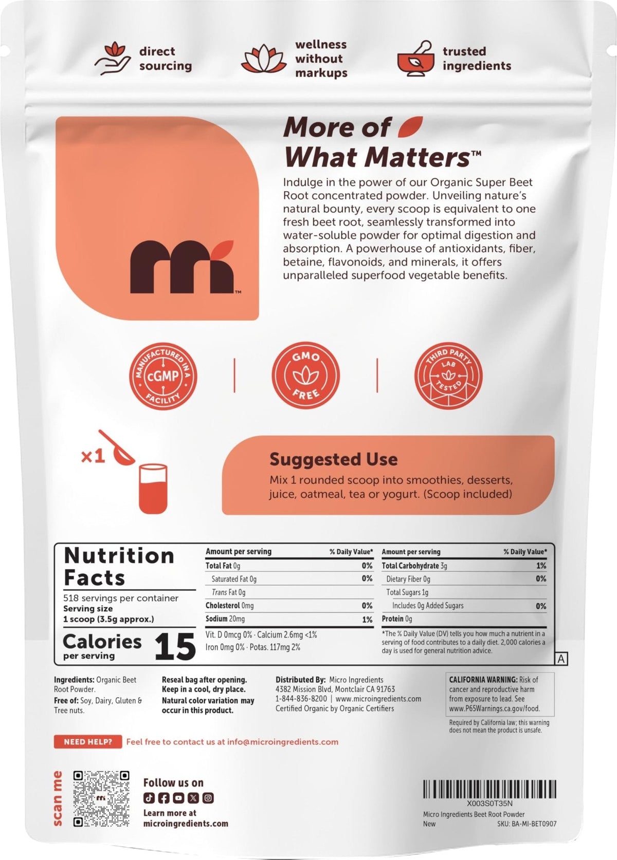 Micro Ingredients Organic Beet Root Powder, 4 Pounds | Cold Pressed, Water Soluble, High Concentrated Raw Beetroot Supplement | Natural Nitric Oxide Superfood Drink Mix - PrimeBioHealth - canada supplements