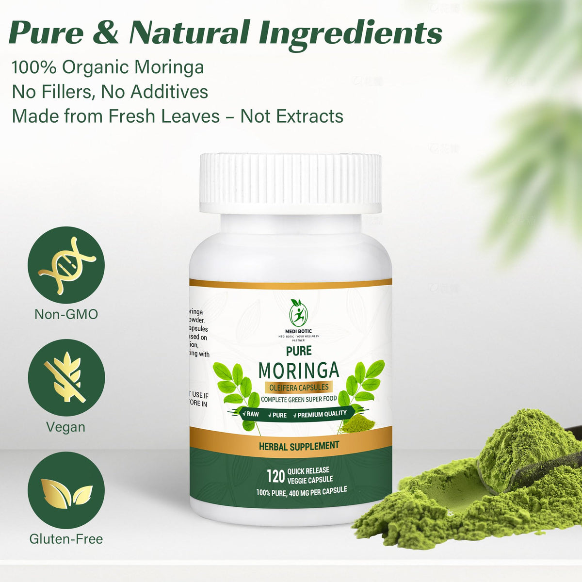 Moringa Capsules, Moringa Pure Capsules For Energy, Immune Support, Gut Health & Powerful Green Superfood, Rich In Antioxidants, Essential Vitamins & Amino Acids - PrimeBioHealth - canada supplements