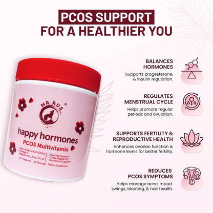 Mr Ros PCOS Multivitamin for Women – Happy Hormones Formula – Myo & D-Chiro Inositol 40:1, Omega-3, Vitamin D3, Zinc & Magnesium - PrimeBioHealth - canada supplements