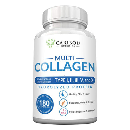 Multi Collagen Pills - 180 Collagen Pills - Type I, II, III, V & X Collagen Capsules - Unique Blend of Collagen Peptides Capsules - Wild Fish, Eggshell, - PrimeBioHealth - canada supplements