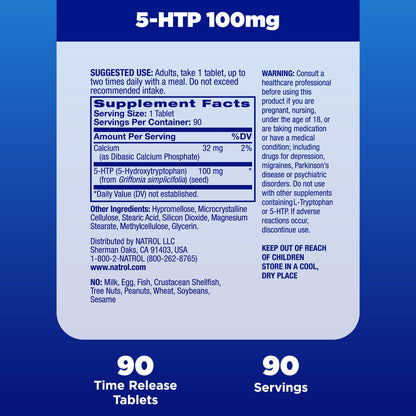 Natrol 5-HTP 100mg, Dietary Supplement Helps Support a Balanced Mood, Mood and Stress Support Supplement, 90 Time Release Tablets, 45-90 Day Supply - PrimeBioHealth - canada supplements