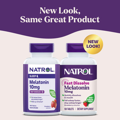 Natrol Melatonin 10mg Fast Dissolve Tablets - Strawberry Flavor, 100 Count, Sleep Support, Fast Dissolve Melatonin for Adults, 100-Day Supply - PrimeBioHealth - canada supplements