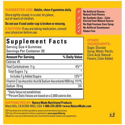 Nature Made Maximum Strength Dosage Vitamin C 1000mg per Serving, Immune Support Vitamin C Gummies for Adults, 80 Gummies, 20 Day Supply - PrimeBioHealth - canada supplements