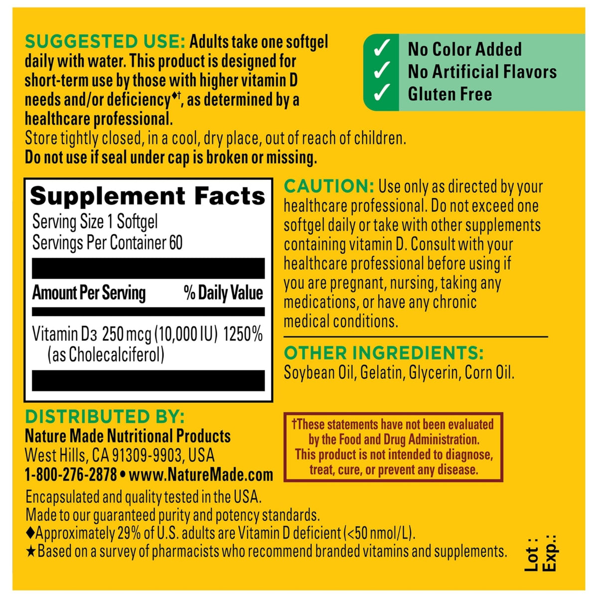 Nature Made Vitamin D3 10000 IU (250 mcg) Maximum Strength, Vitamin D Supplement for Bone and Immune Health Support - PrimeBioHealth - canada supplements