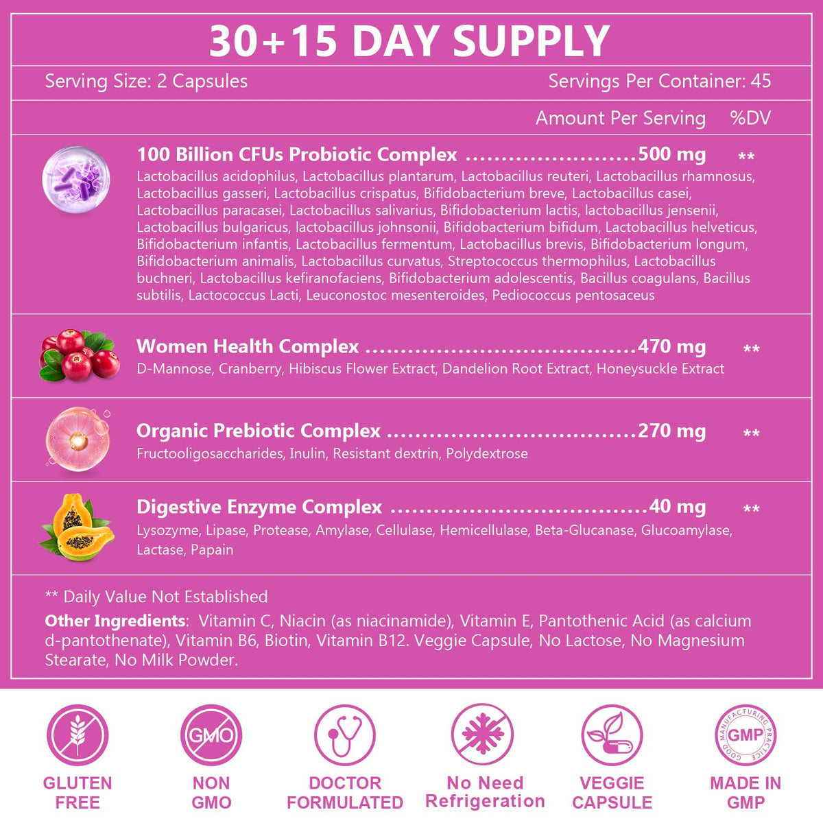 NATURE TARGET Probiotics for Women, 100 Billion CFUs Probiotic with Digestive Enzymes & Prebiotics, Vaginal Probiotics with Cranberry for Urinary Tract Health - PrimeBioHealth - canada supplements