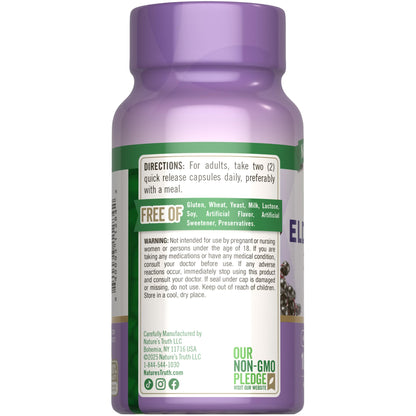 Nature's Truth Black Elderberry Capsules | 100 Count | Super Concentrated Sambucus Extract | Non-GMO and Gluten Free Supplement - PrimeBioHealth - canada supplements