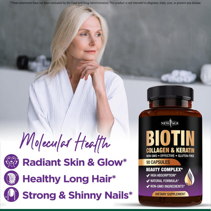 NEW AGE Biotin Collagen Keratin Hyaluronic Acid - 50,000mcg Hair Growth Vitamins for Men and Women, Nails, Hair, Skin Vitamins and DHT Blocker with Vitamin E Folic - PrimeBioHealth - canada supplements