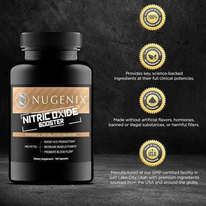 Nugenix Nitric Oxide Booster Supplement - Nitric Oxide Flow, L-Arginine, L-Citrulline, Pine Bark Extract - Vasodilator - 100 Capsules - PrimeBioHealth - canada supplements