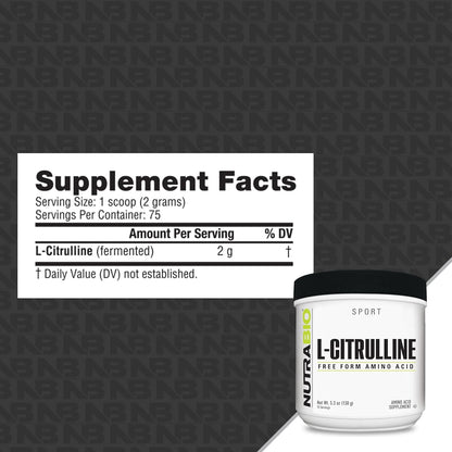 NutraBio L-Citrulline, Free Form Amino Acid, 5.3 oz (150 g) - PrimeBioHealth - canada supplements