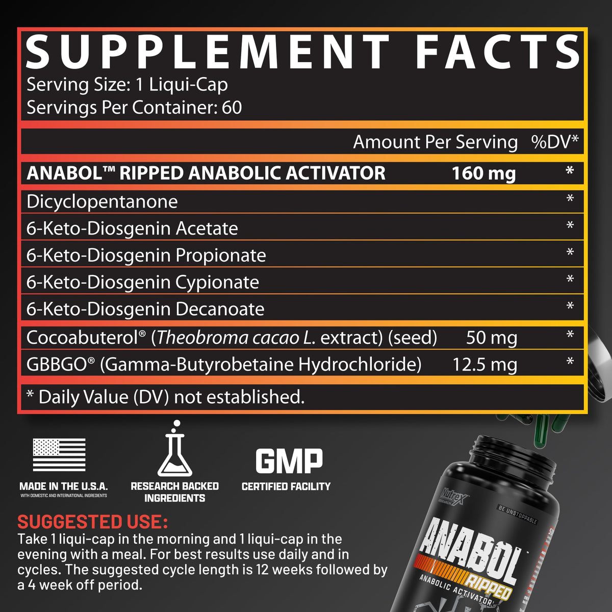 Nutrex Research Anabol Ripped Anabolic Muscle Builder for Men, 2-in-1 Muscle Builder and Shredding Supplement, (60 Count) - PrimeBioHealth - canada supplements