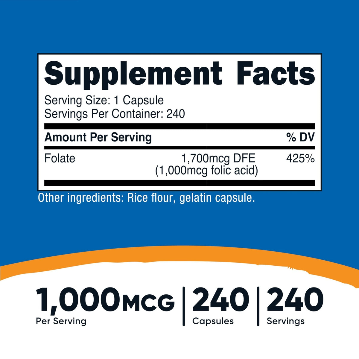 Nutricost Folic Acid (Vitamin B9) 1000 mcg, 240 Capsules - PrimeBioHealth - canada supplements