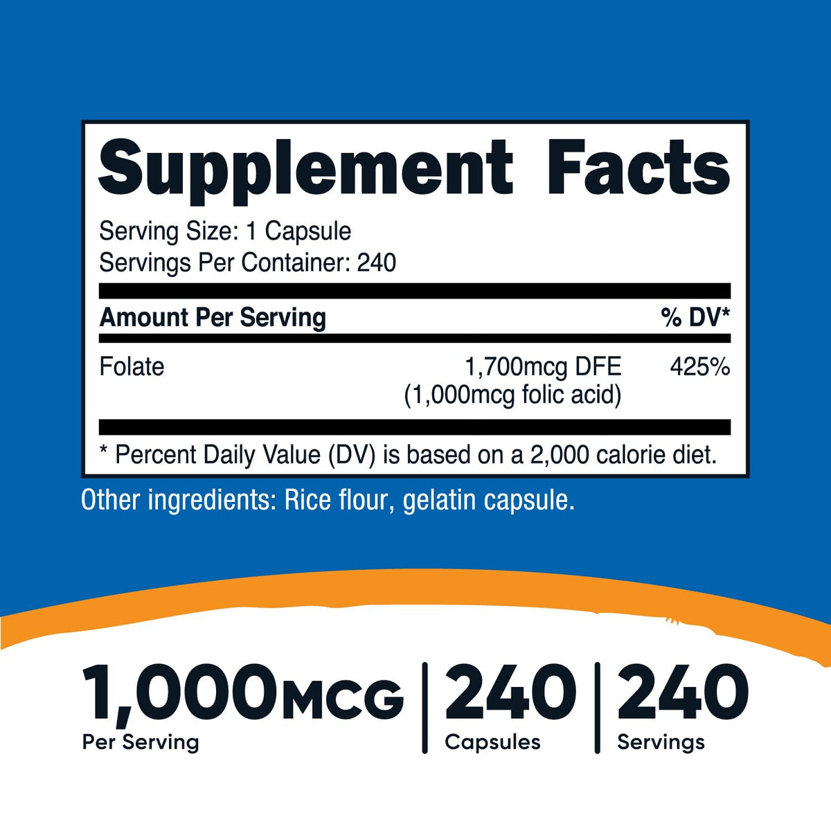 Nutricost Folic Acid (Vitamin B9) 1000 mcg, 240 Capsules - PrimeBioHealth - canada supplements