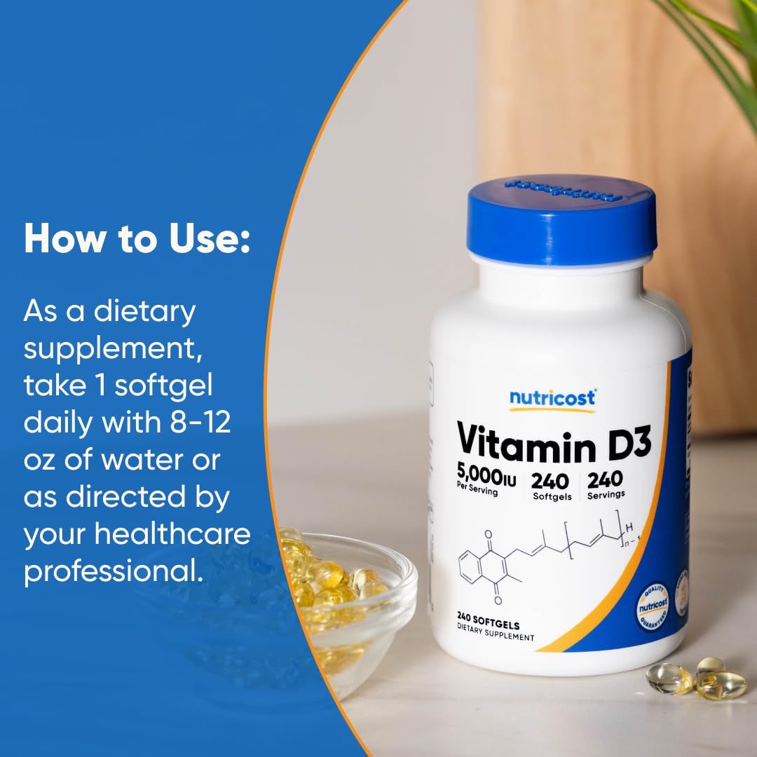 Nutricost Vitamin D3 5,000 IU (125mcg), 240 Softgels, GMO-Free | Gluten Free Vitamin D - PrimeBioHealth - canada supplements