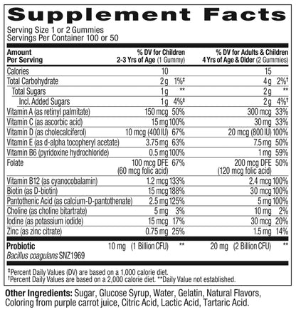 OLLY Kids Multivitamin & Probiotic Gummy, Digestive Support, Vitamins A, D, C, E, B, Zinc, Chewable Supplement, Berry Flavor, 50 day supply - 100 Count - PrimeBioHealth - canada supplements