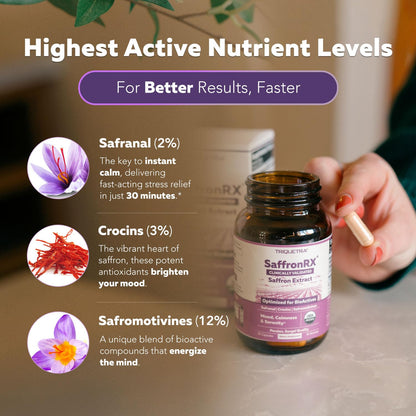 Organic Saffron Extract: Optimized Extract with Safromotivines, Safranal, and Crocins – Clinically Studied | Premium Persian Sargol Quality | Supports Mood, Calmness, and Relaxation – 30 Servings - PrimeBioHealth - canada supplements