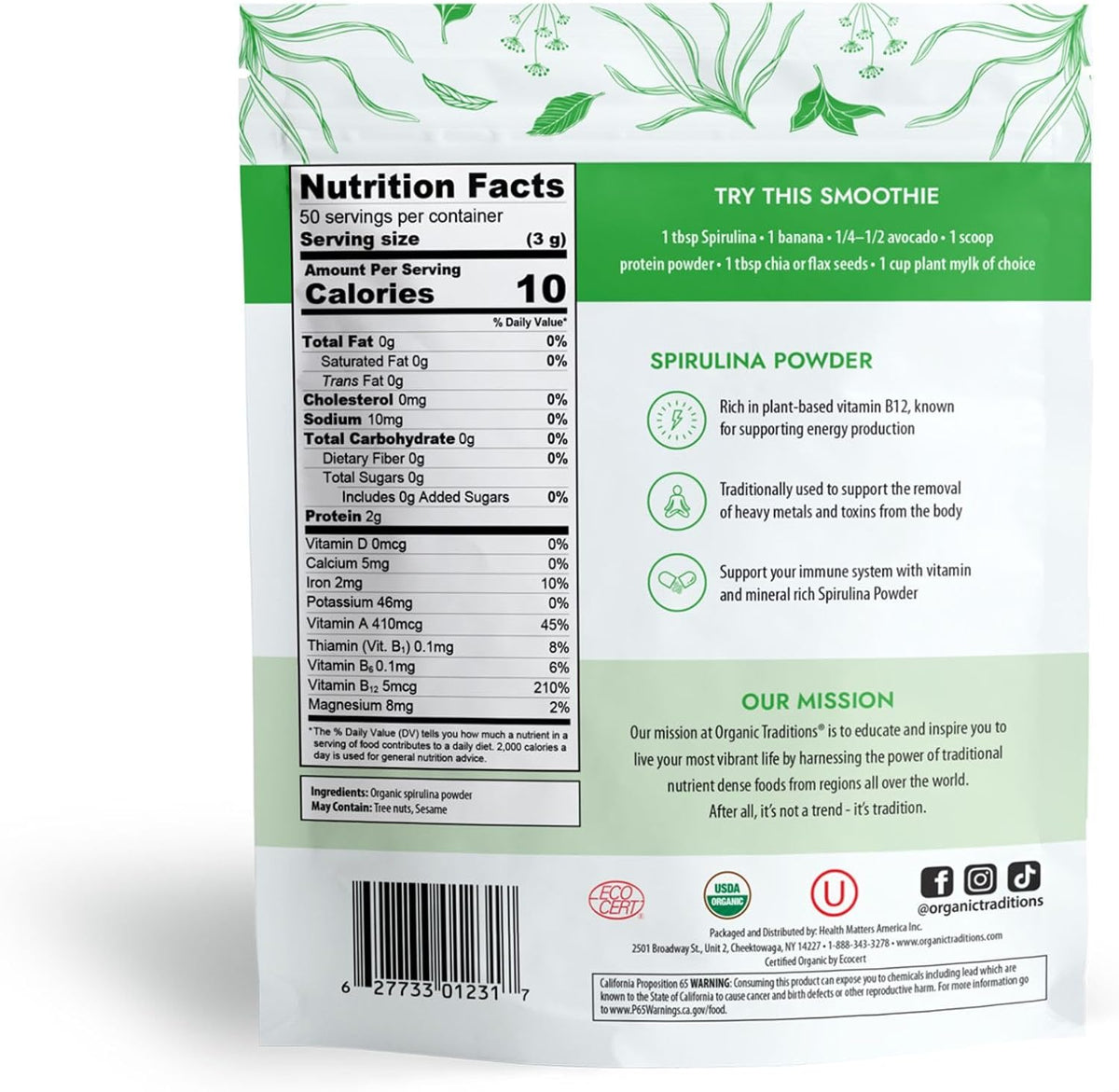 Organic Spirulina & Chlorella Superfood Powder, Vegan, Non-GMO - PrimeBioHealth - canada supplements