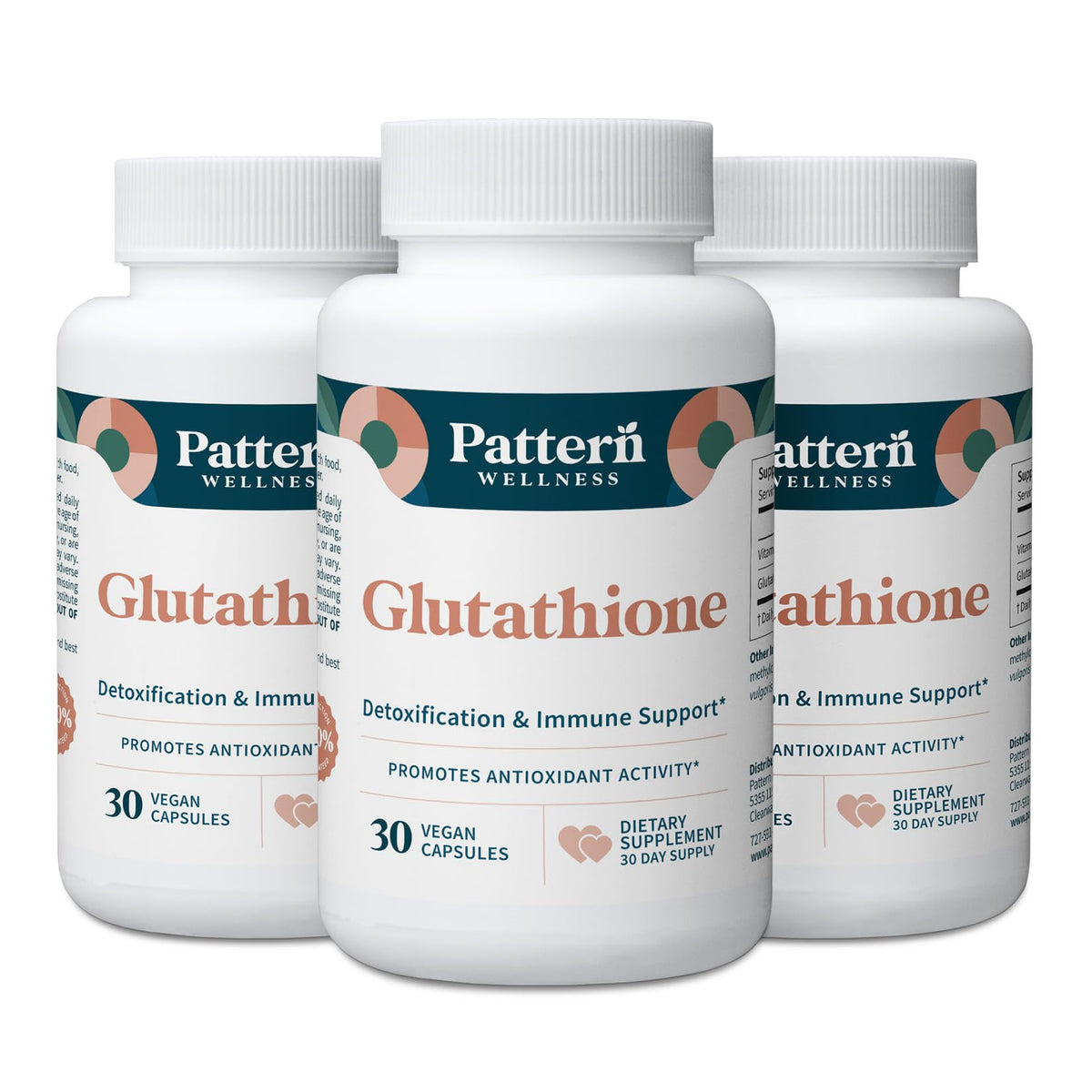 Pattern Wellness Glutathione Supplement - Active Reduced Glutathione Formula with Added Vitamin C - Cell, Antioxidant, + Immune Health Support - 30 Vegan Capsules - PrimeBioHealth - canada supplements
