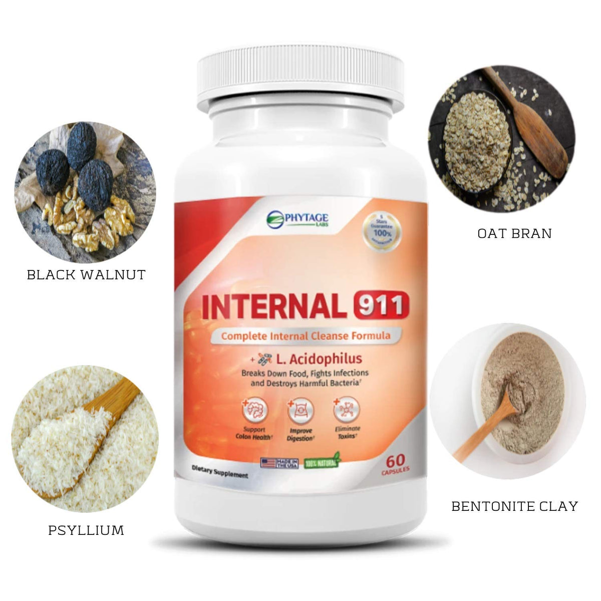 Phytage Labs Internal 911 Colon Cleanse Detox Supplement - Natural Laxative Cleanser Removes Toxins for Better Digestion and Radiant Skin - 60 Capsules - PrimeBioHealth - canada supplements