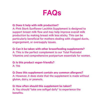 Pink Stork Sunflower Lecithin Supplement - 1200 mg for Clogged Milk Ducts - Breastfeeding Essentials for Postpartum Moms - PrimeBioHealth - canada supplements