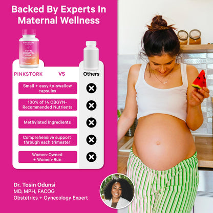 Pink Stork Total Prenatal Vitamins with DHA, Folate, Iron, Choline, and Vitamin B12 - Prenatals for Women to Support Fetal Development, Pregnancy Essentials - PrimeBioHealth - canada supplements