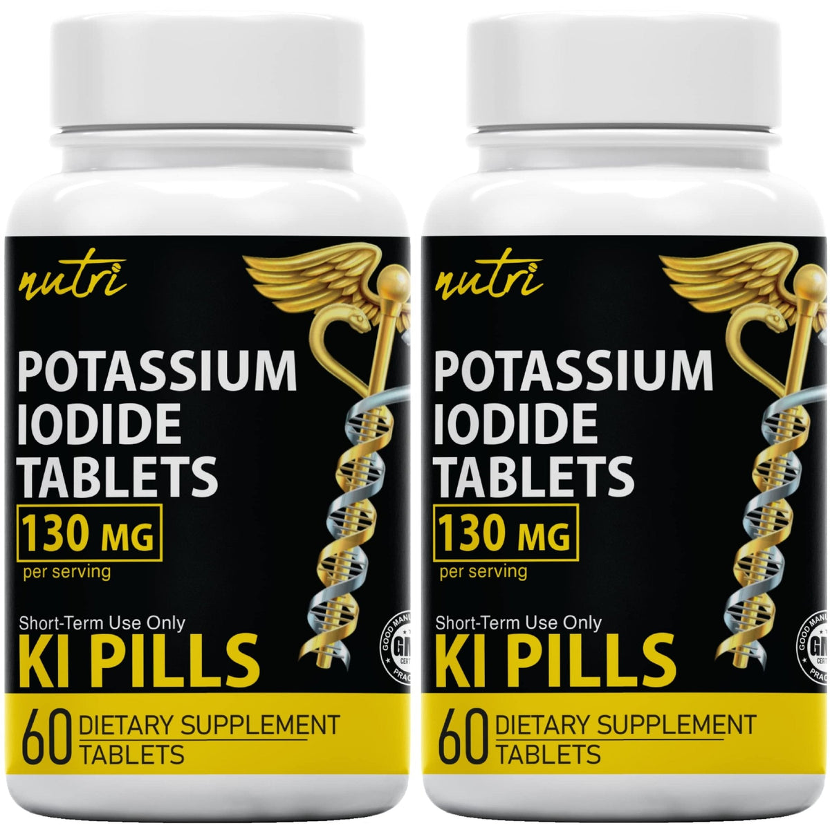 Potassium Iodide Tablets 130 mg (Pack of 2) - (120 Tablets) 10 Year Shelf-Life EXP 2034 to 2035 - Ki Pills - Yoduro de potasio - Nutri Supplements - PrimeBioHealth - canada supplements