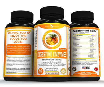 Potent Garden Digestive Enzymes -18 Plant Based Enzymes with amylase lipase bromelain Protease lactase & Other Enzymes - One Pre Meal Pill Supports Healthy - PrimeBioHealth - canada supplements