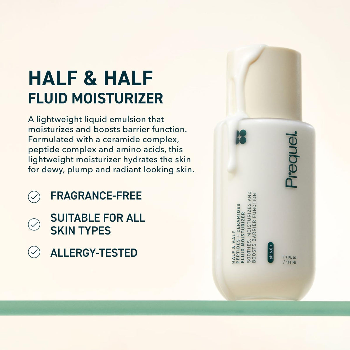 Prequel Skin Half and Half Fluid Moisturizer Face Cream. Lightweight Ceramide Peptide Lotion for All Skin Types - PrimeBioHealth - canada supplements