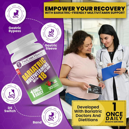 ProCare Health Bariatric Chewable Multivitamin with Iron 18mg (30 Tablets) - Fruit Punch Flavor Bariatric Multivitamin Chewable - PrimeBioHealth - canada supplements