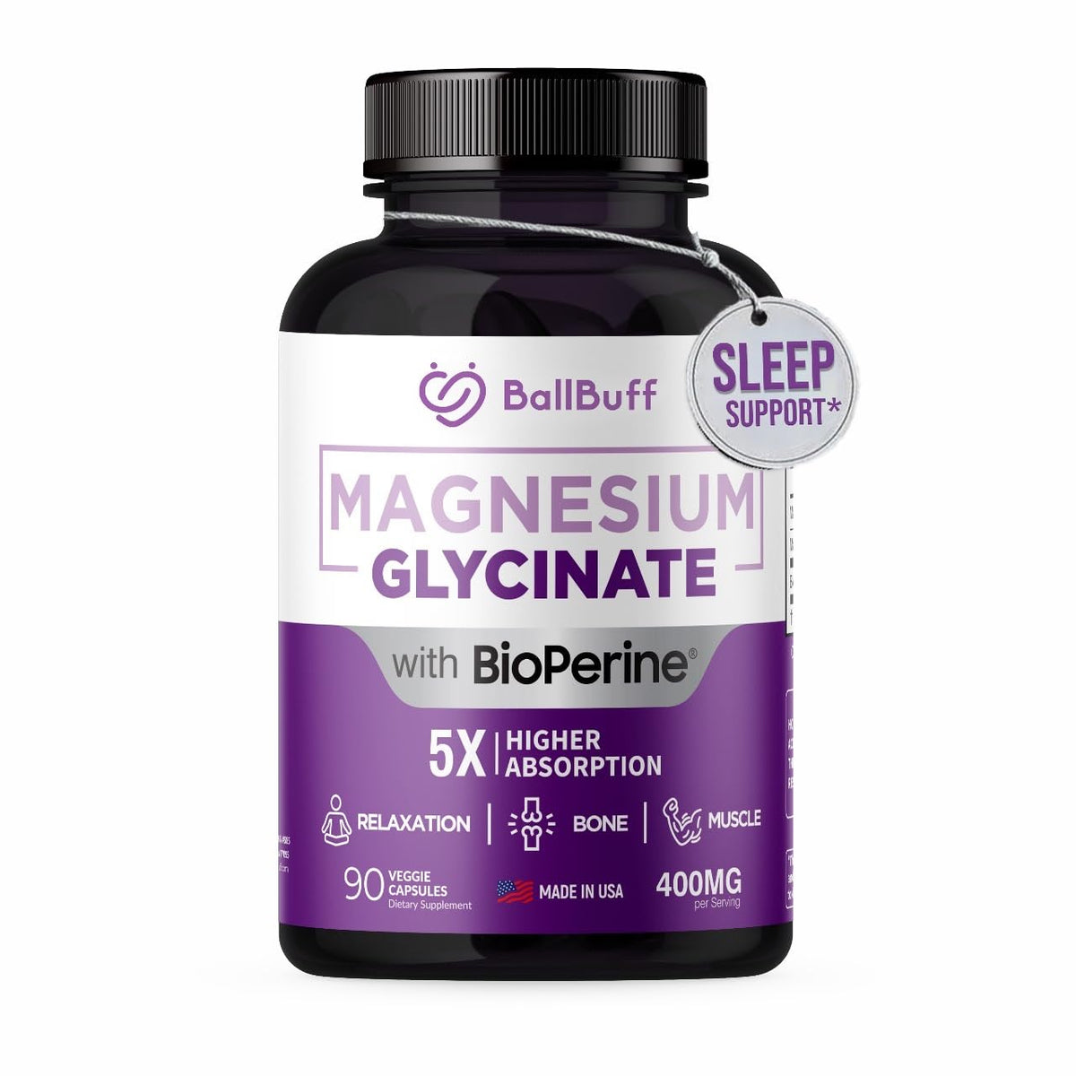 Pure Magnesium Glycinate 400mg - 5X Higher Absorption - Support Stress Relief, Sleep, Bone Health - 100% Chelated - Pure Magnesium Supplement - PrimeBioHealth - canada supplements