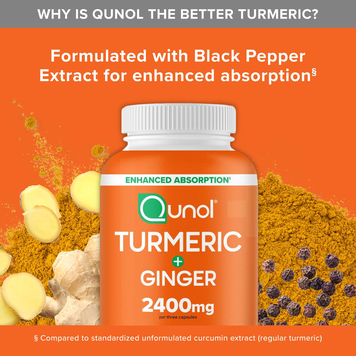 Qunol Turmeric Curcumin with Black Pepper & Ginger, 2400mg Turmeric Extract with 95% Curcuminoids, Extra Strength Supplement - PrimeBioHealth - canada supplements