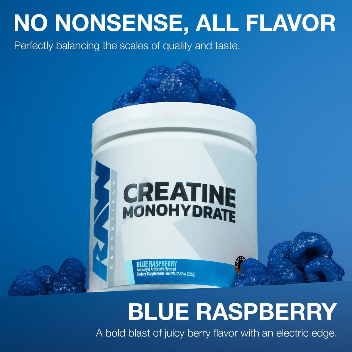 RAW Nutrition Creatine Monohydrate Powder, Blue Raspberry (30 Servings) - Micronized Creatine Monohydrate Supplement for Workout Performance, Build Muscle & Strength - PrimeBioHealth - canada supplements