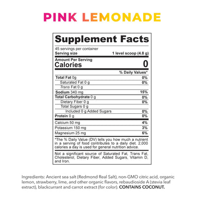 REDMOND Re-Lyte Kids Hydration Electrolyte Mix Powder, Pink Lemonade 7.62 oz - PrimeBioHealth - canada supplements