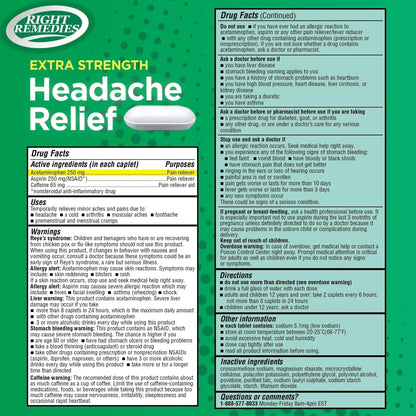 RIGHT REMEDIES Extra Strength Headache Relief with Acetaminophen, Aspirin (NSAID) & Caffeine, (300 caplets), Back & Body Pain Relief, Compare to The Active Ingredients in Excedrin® Extra Strength - PrimeBioHealth - canada supplements