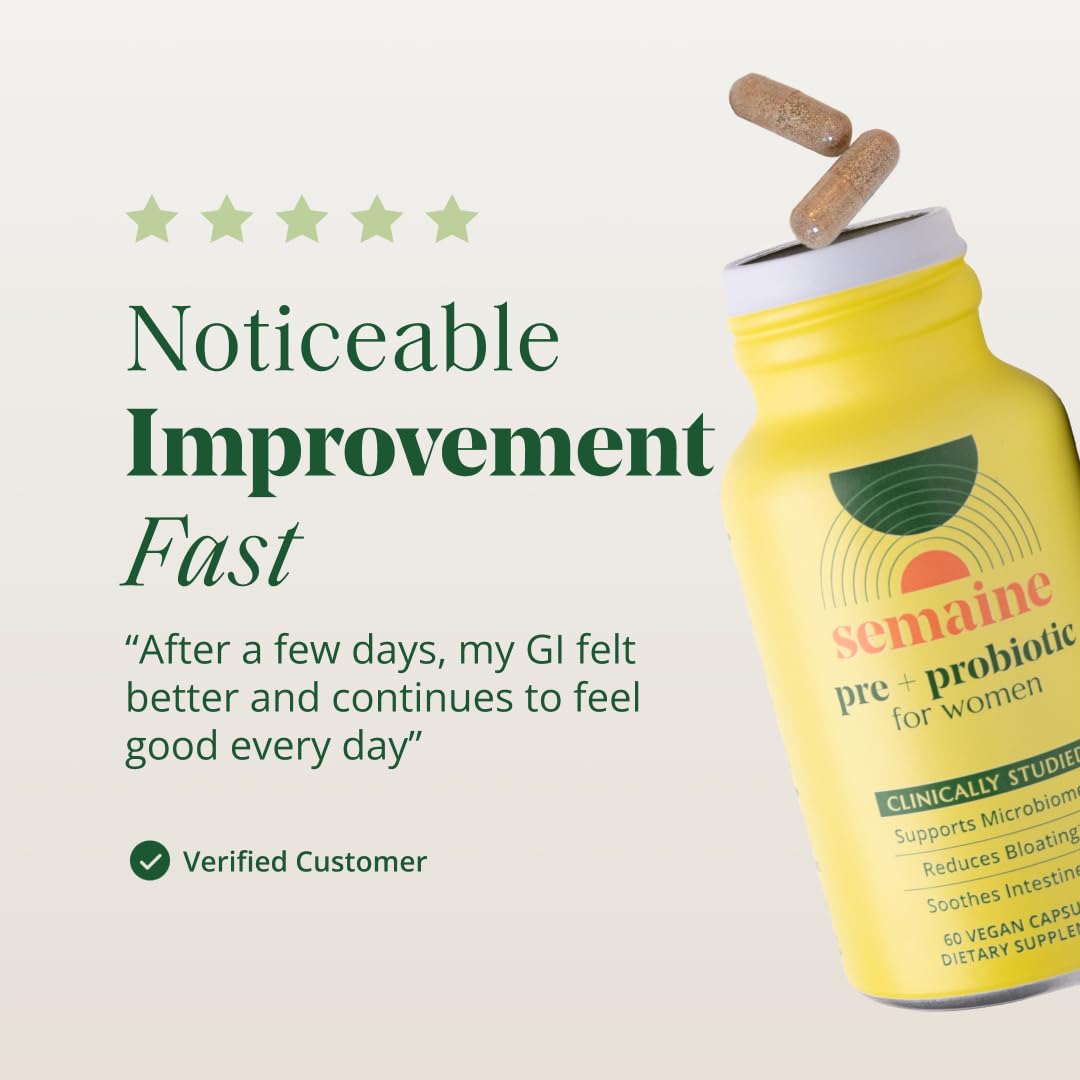 Semaine Super Powered Prebiotic + Probiotic for Women, Effective 3-in-1 Multi-Action Formula to Nourish Gut Health, Soothe IBS, Support Bloat Relief - PrimeBioHealth - canada supplements