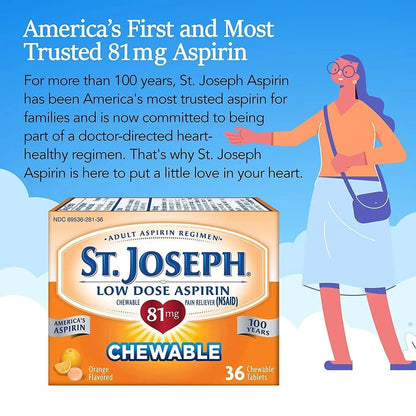 St. Joseph St. Joseph Aspirin Chewable Orange, Orange 36 tabs 81 mg(Pack of 3) - PrimeBioHealth - canada supplements