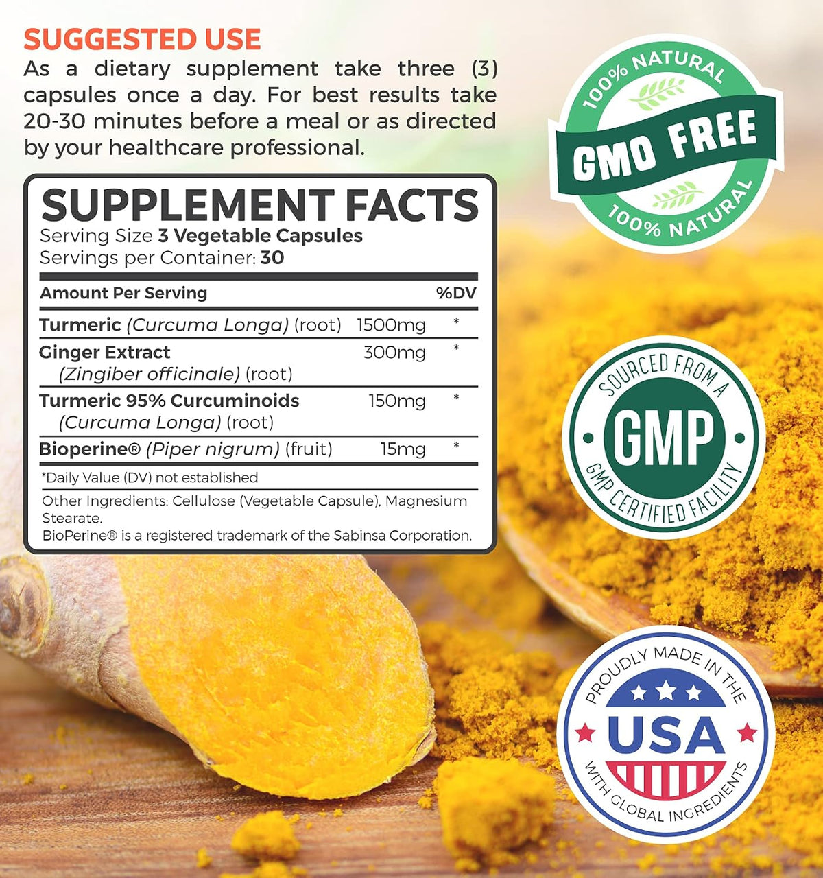 Turmeric and Ginger Supplement (Non-GMO) 1980mg Serving - Turmeric Curcumin with Black Pepper Bioperine, Ginger Extract, and 95% Curcuminoids Powder - Tumeric Joint Support Supplement - 90 Capsules - PrimeBioHealth - canada supplements