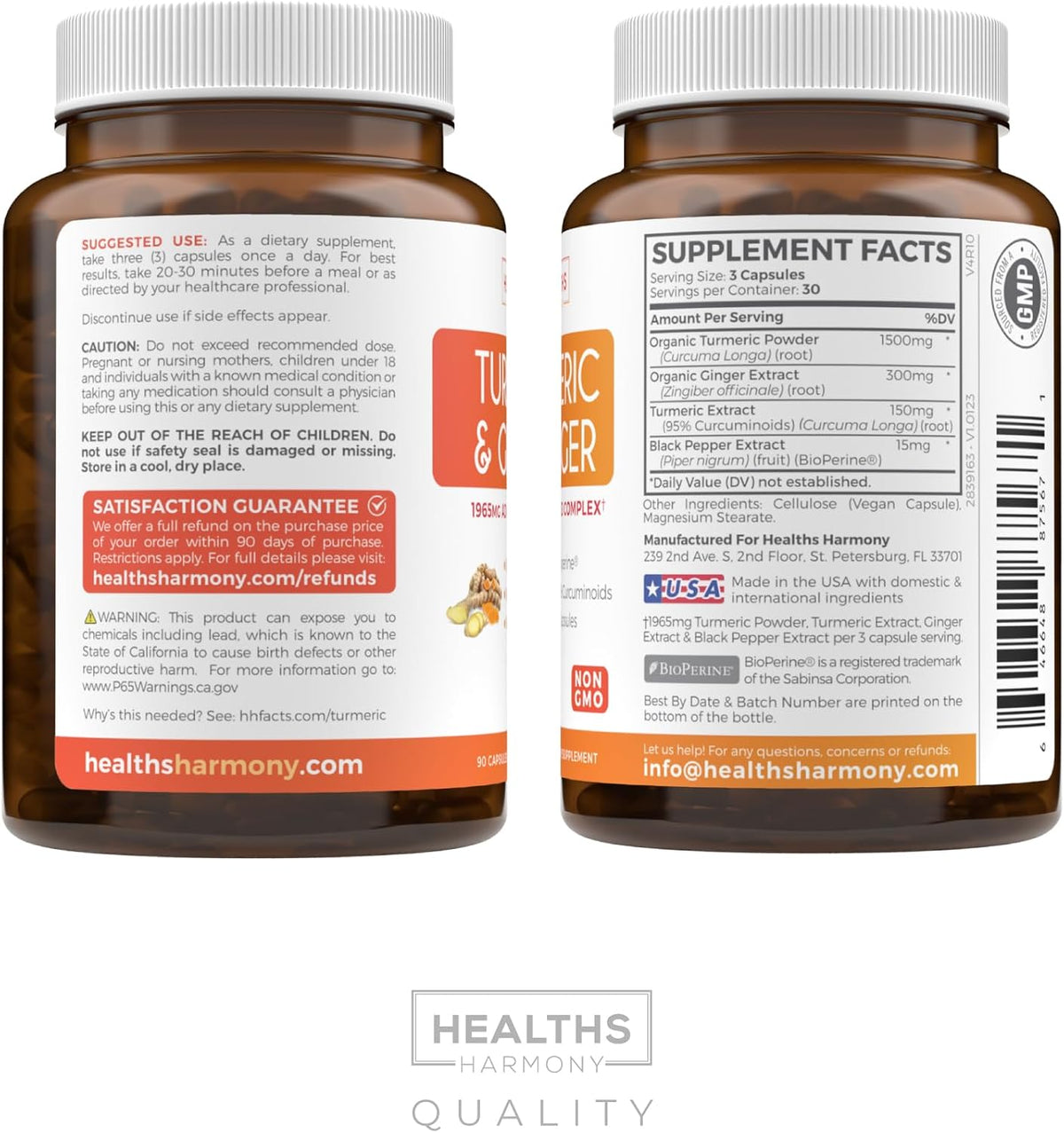 Turmeric and Ginger Supplement (Non-GMO) 1980mg Serving - Turmeric Curcumin with Black Pepper Bioperine, Ginger Extract, and 95% Curcuminoids Powder - Tumeric Joint Support Supplement - 90 Capsules - PrimeBioHealth - canada supplements