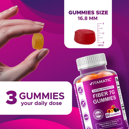 Vitamatic Prebiotic Fiber Gummies for Adults – 2 Pack (Total 120 Gummies) 7g Fiber per Serving | Extra Strength | Zero Sugar Added | Pectin-Based - PrimeBioHealth - canada supplements
