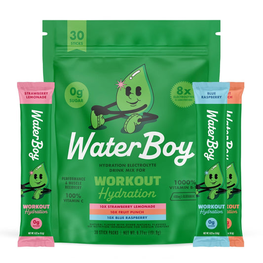 Waterboy Workout Hydration | 2,960mg Sugar Free Electrolyte Powder Packets | L-Glutamine + Vitamins | No Sugar, All Natural, Gluten Free (Variety) - PrimeBioHealth - canada supplements