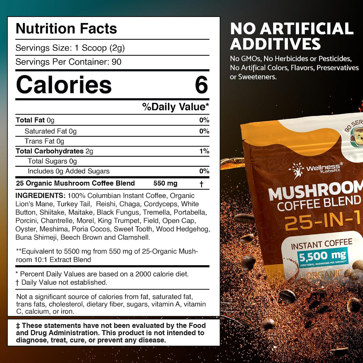 WELLNESS LABSRX Mushroom Coffee 25-in-1 with Instant Mushroom Coffee Blend 5500mg | Bundle - PrimeBioHealth - canada supplements