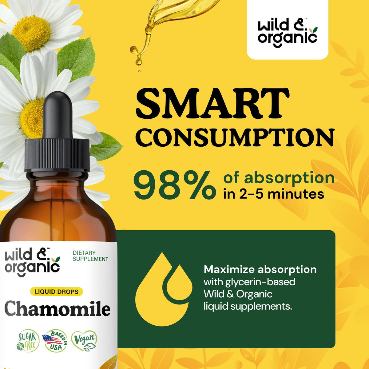 Wild & Organic Chamomile Flowers Drops - Add to Tea for Relaxation Support - 500 mg Chamomile Extract Liquid Drops - Calming Herbal Supplement - 56-Day Supply - Vegan, Sugar & Alcohol-Free - 4 fl oz - PrimeBioHealth - canada supplements