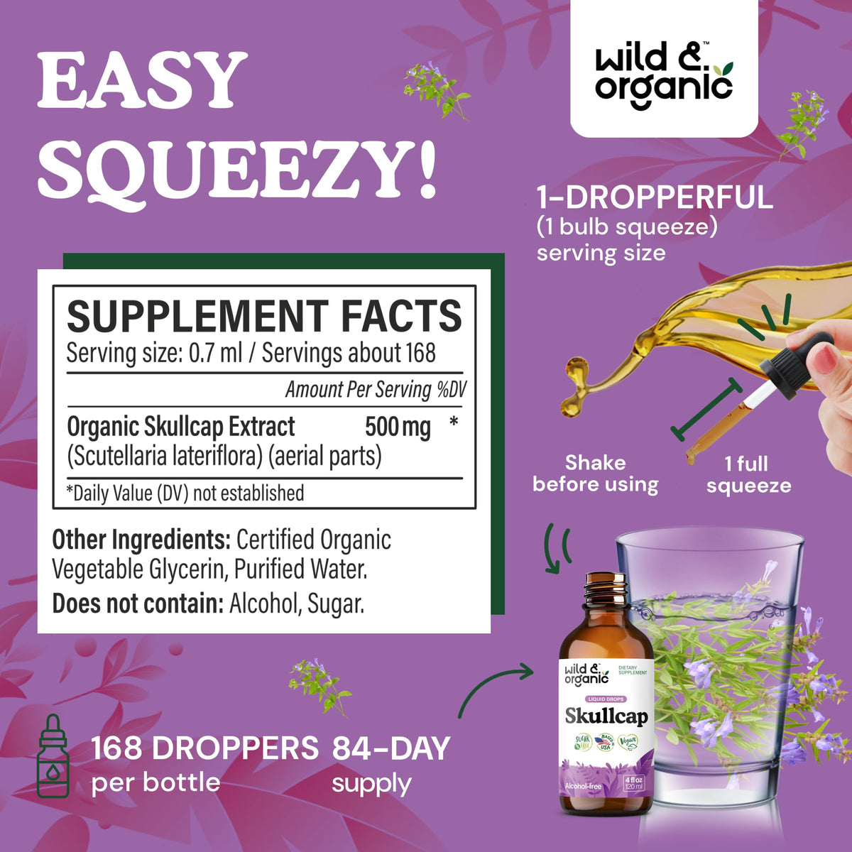 Wild & Organic Skullcap Herb Tincture - Skullcap Supplement for Mood Support - Relaxing Liquid Extract Drops - Vegan, Sugar & Alcohol-Free - 4 fl oz - PrimeBioHealth - canada supplements