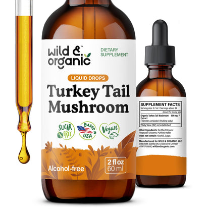 Wild & Organic Turkey Tail Mushroom Tincture - Immune Support Drops with Turkey Tail Extract - Liquid Mushroom Supplement for Gut Support - Vegan, Sugar & Alcohol-Free - 4 fl oz - PrimeBioHealth - canada supplements