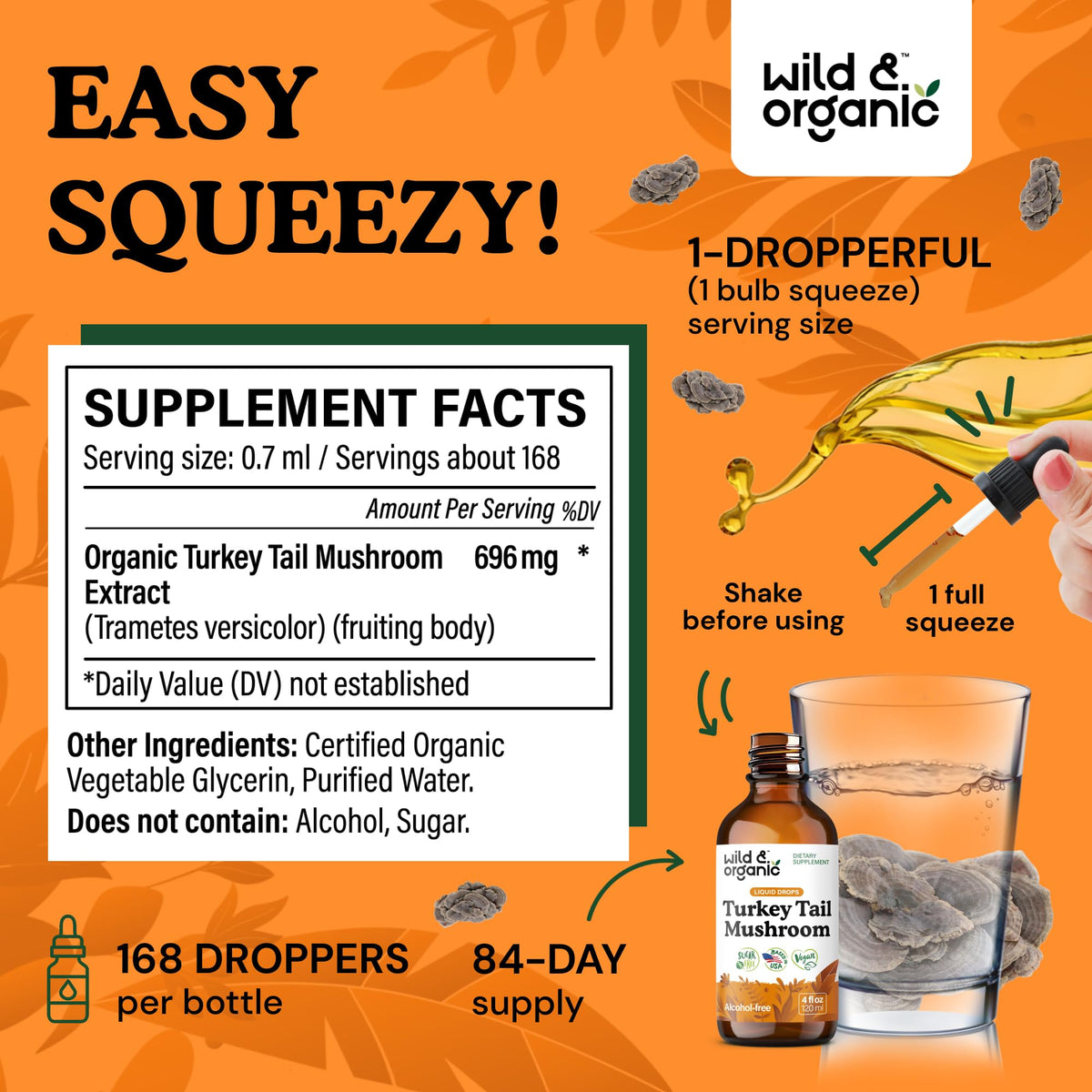 Wild & Organic Turkey Tail Mushroom Tincture - Immune Support Drops with Turkey Tail Extract - Liquid Mushroom Supplement for Gut Support - Vegan, Sugar & Alcohol-Free - 4 fl oz - PrimeBioHealth - canada supplements