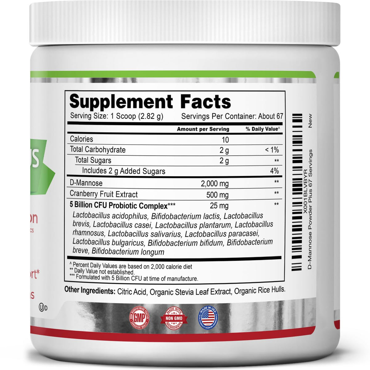Zazzee D-Mannose Powder Plus, 2000 mg, 67 Servings, Plus 5 Billion CFU Probiotics and Pure Cranberry Juice Extract, Certified Kosher, Free Scoop, 6.67 oz, Urinary Tract Support, Non-GMO, All-Natural - PrimeBioHealth - canada supplements